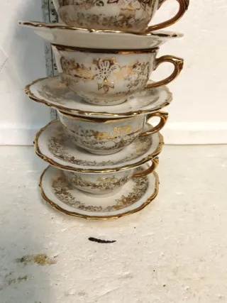 Servizio Tazze Porcellana Vintage Oro Bianco