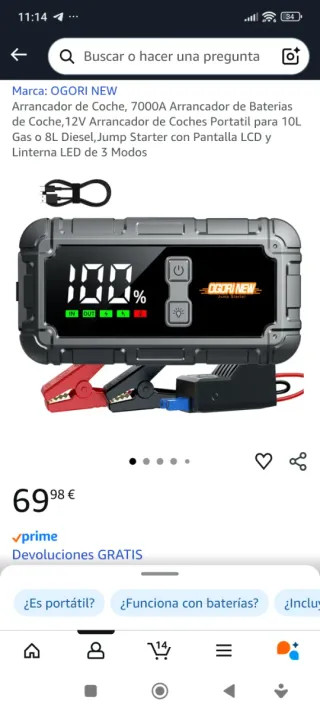 Arrancador De Batería Para Coche BSMOOM 7000A - Con Compresor De Aire 160 PSI Y Linterna LED