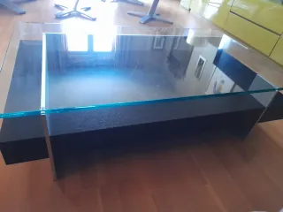 Mesa de centro moderna cristal y madera maciza