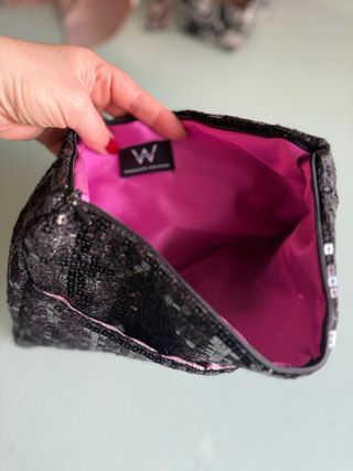 Cartera Clutch artesanal / Tweed Lentejuelas Negra