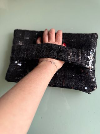 Cartera Clutch artesanal / Tweed Lentejuelas Negra