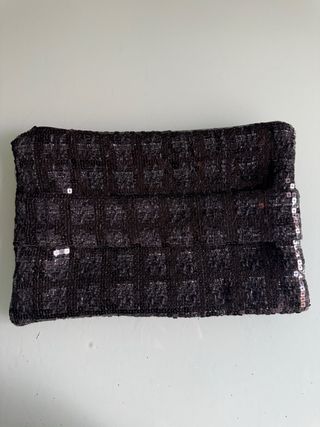 Cartera Clutch artesanal / Tweed Lentejuelas Negra