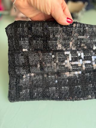 Cartera Clutch artesanal / Tweed Lentejuelas Negra
