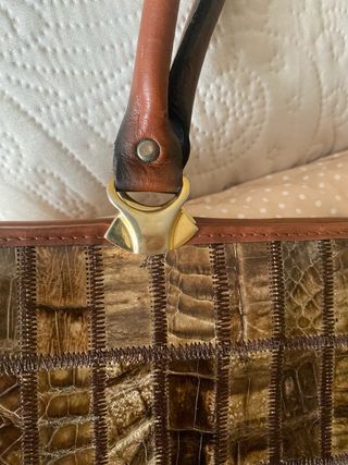 Bolso maletín piel patchwork marrón y dorado