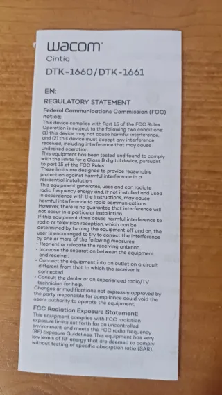 Wacom Cintiq DTK-1660/1 Monitor Interactivo