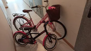 Bicicleta Monty Rosa con Cesta y Bici pequeña.