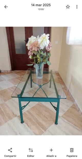 Mesa de centro cristal y hierro verde