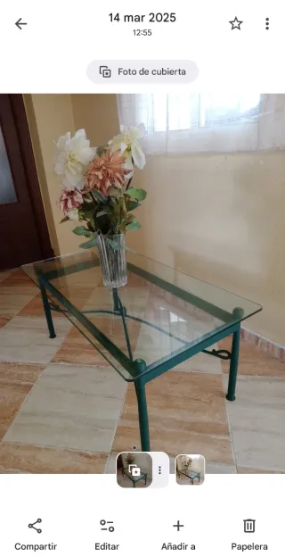 Mesa de centro cristal y hierro verde