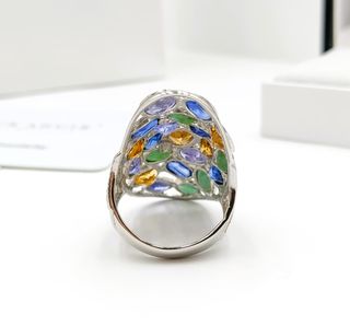 Anillo Plata 925 Esmeraldas y Citrinos Naturales