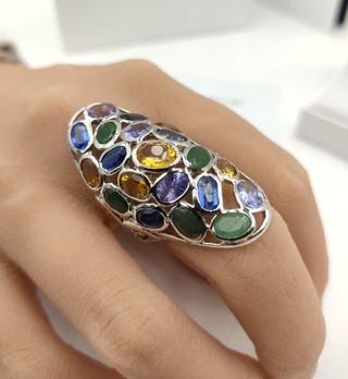 Anillo Plata 925 Esmeraldas y Citrinos Naturales