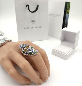 Anillo Plata 925 Esmeraldas y Citrinos Naturales