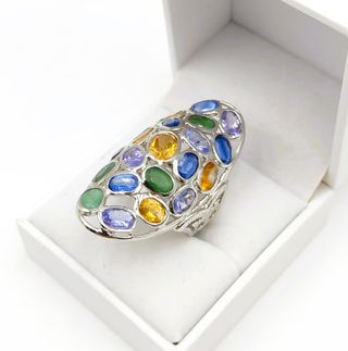 Anillo Plata 925 Esmeraldas y Citrinos Naturales