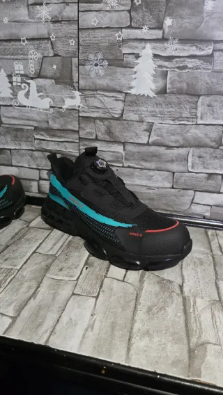 Zapatos de seguridad negros y turquesa