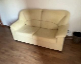 Sofá de tela beige/amarillo , 2/3 plazas