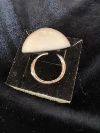 Anillo Media Bola Ajustable Vintage Blanco