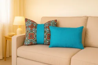 Coppia cuscini arredo fantasia e blu