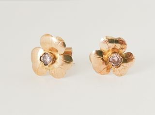 Pendientes Oro 14k Flor Rosa 12 mm 1 gr.