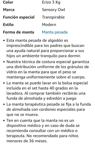 Manta lastrada infantil Sensory Owl