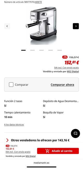 Cafetera Ariete Espresso sin estrenar