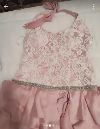 Vestido fiesta Sonia Peña rosa y blanco