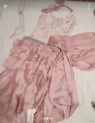 Vestido fiesta Sonia Peña rosa y blanco