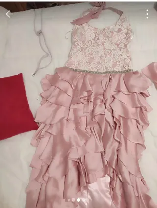 Vestido fiesta Sonia Peña rosa y blanco