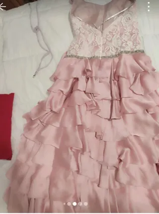 Vestido fiesta Sonia Peña rosa y blanco