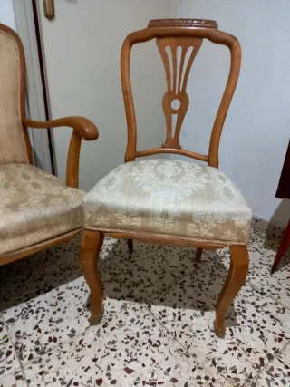 Conjunto 1 silla y 2 sillones madera