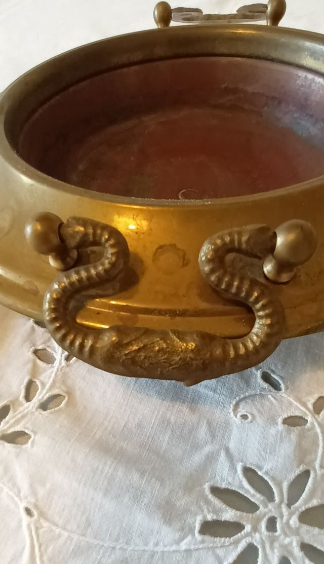 Braciere antico in rame e ottone con manici