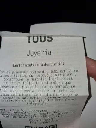 Anillo Tous Diamante bañado en oro 18 k