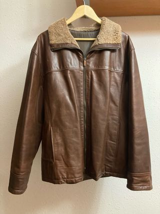Chaqueta de piel marrón hombre