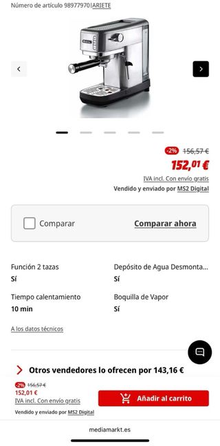 Cafetera Ariete Modelo 1380