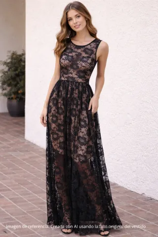 Vestido largo de encaje negro