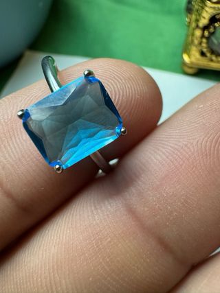 Anillo Plata 925 Ajustable Piedra Azul