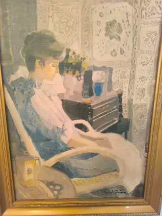 Cuadro antiguo vintage mujer sentada