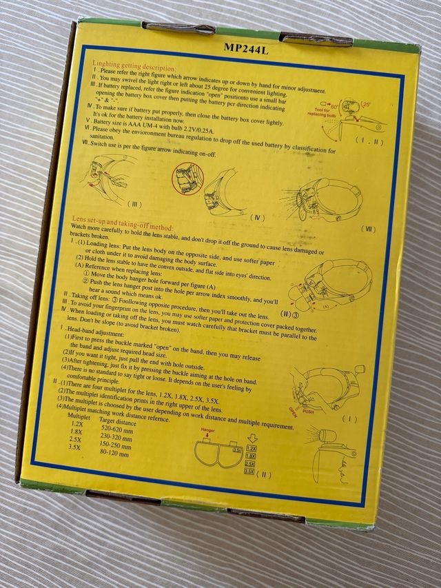 Casco con 4 lenti ingrandimento removibili e luce