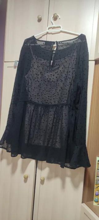 Blusa negra manga larga transparente