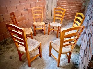 Conjunto 6 sillas madera y enea