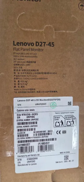 Monitor Lenovo LED Full HD