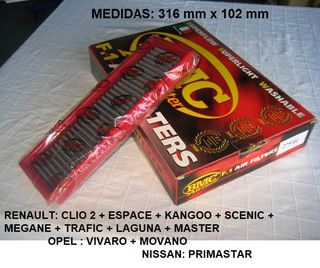 FILTRO AIRE DEPORTIVO RENAULT -OPEL - NISSAN