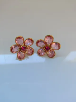 Pendientes Swarovski Florere Flor Rosas Baño Oro