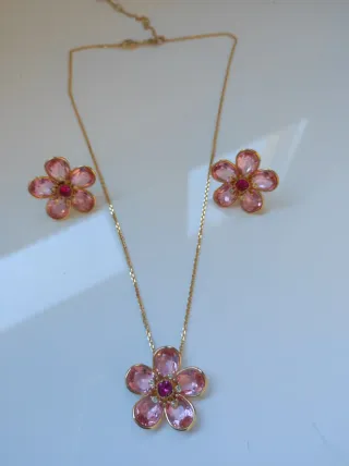 Pendientes Swarovski Florere Flor Rosas Baño Oro