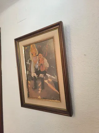 Cuadro antiguo vintage pareja músico