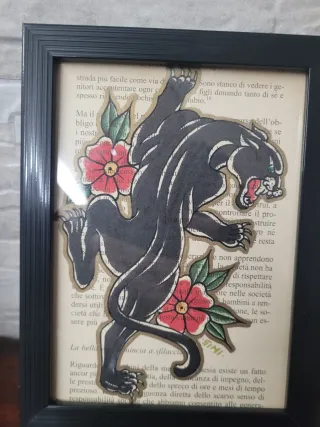 Quadro Pantera e Fiori Tattoo