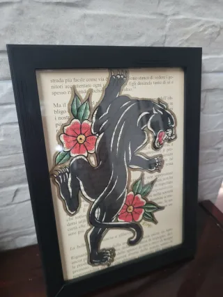 Quadro Pantera e Fiori Tattoo