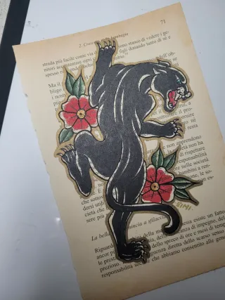 Quadro Pantera e Fiori Tattoo
