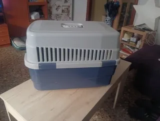 Transportín para perro azul y gris