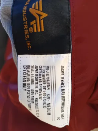 Chaqueta Bomber MA-1 Heritage Granate Talla M