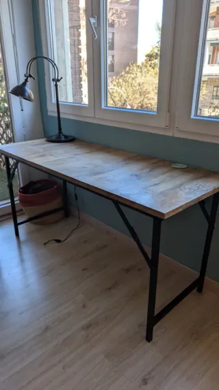 Mesa escritorio rústica madera y metal