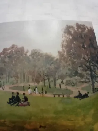 Litografía de paisaje con figuras de Claude Monet